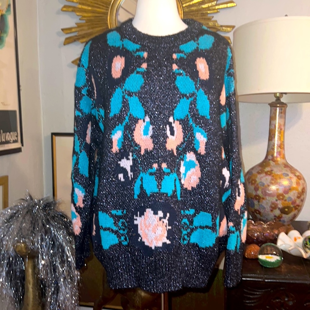 Zara shimmery metallic knit oversized jacquard sweater jumper M Medium one size